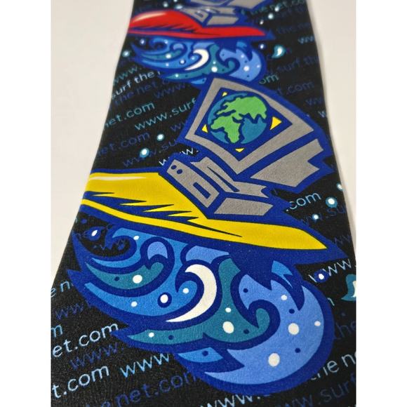 VINTAGE Ralph Marlin Men's Tie 1999 "Surf the Net" Computers Tech Internet Geek - Picture 2 of 10